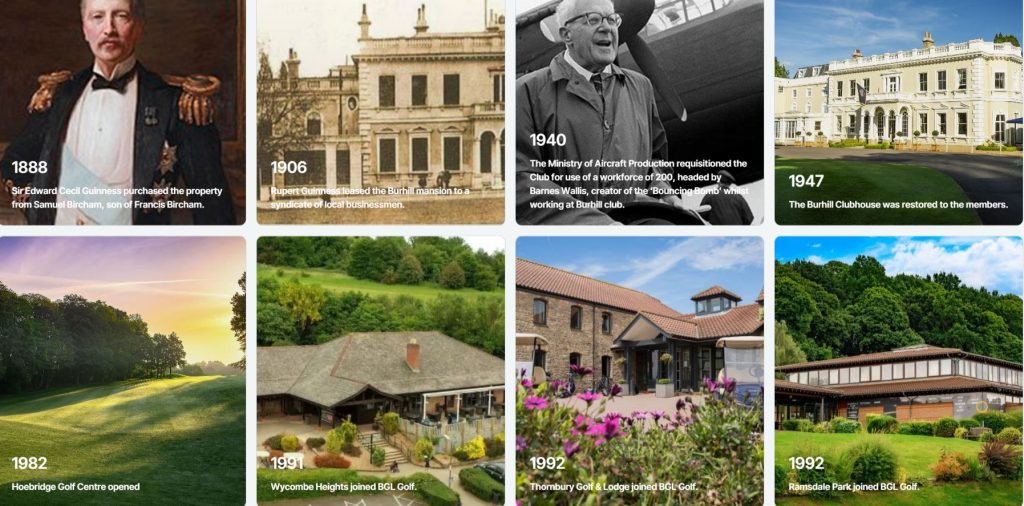collage of photos showcasing the history of burhill group
